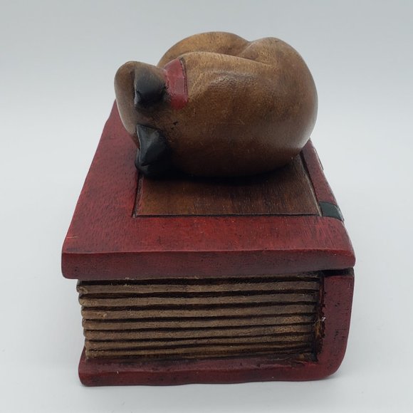 Handcrafted Wood Sleeping Cat on Book Trinket Box - Picture 8 of 14